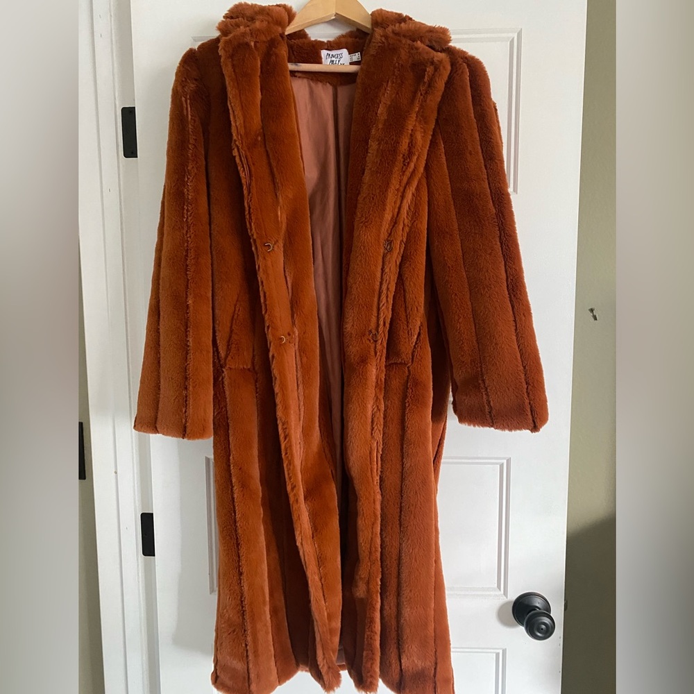Princess Polly Faux Fur Coat - Rust sz 4